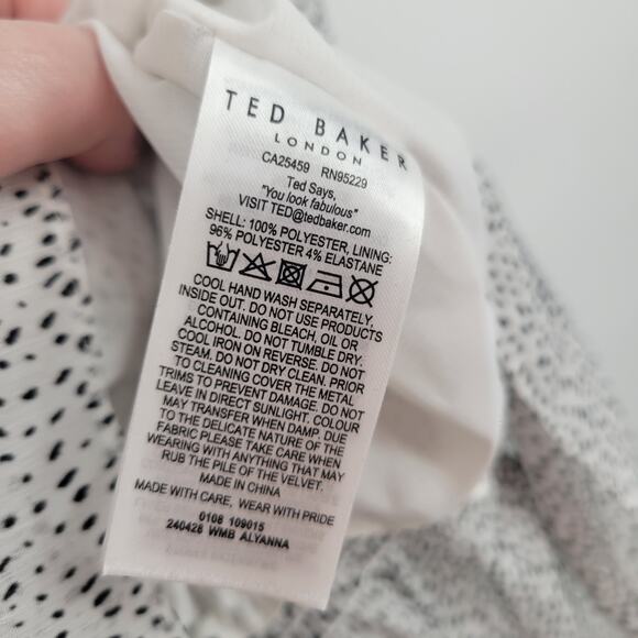 Ted Baker London 2/6 Alyanna Ruffle Top Patterned Blouse Black White - Picture 6 of 8